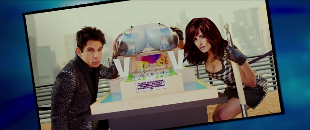 Wide shot frame from Zoolander 2 — standing, table, dress