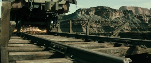Frame from The Lone Ranger — train, wheel, stairs