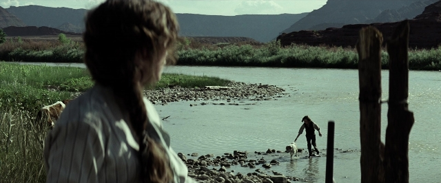 Wide shot frame from The Lone Ranger — standing, walking, dog