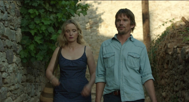 Wide shot frame from Before Midnight — walking, hand, dress