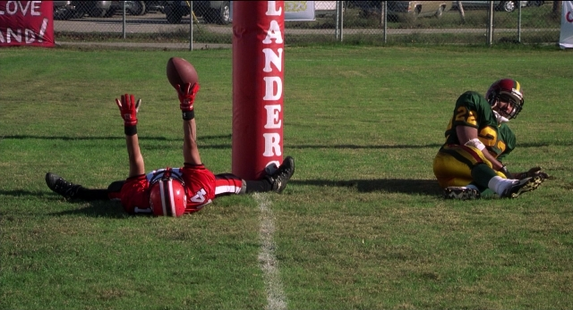 Wide shot frame from The New Guy — hand, ball, person