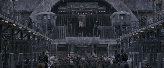 Wide shot frame from War for the Planet of the Apes — person, running