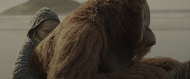 Wide shot frame from War for the Planet of the Apes — animal, water, face