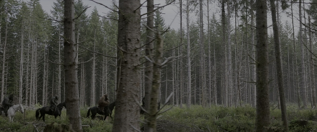 Wide shot frame from War for the Planet of the Apes — walking, dialogue, animal