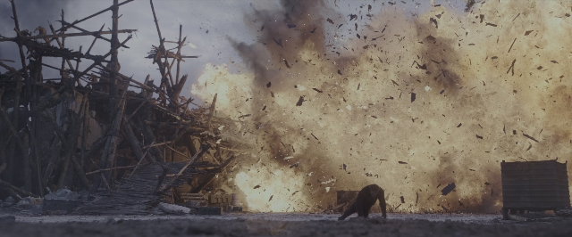 Wide shot frame from War for the Planet of the Apes — walking, animal, person