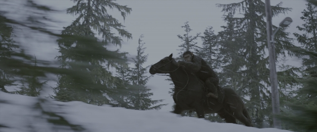 Medium shot frame from War for the Planet of the Apes — street, hat, lamp