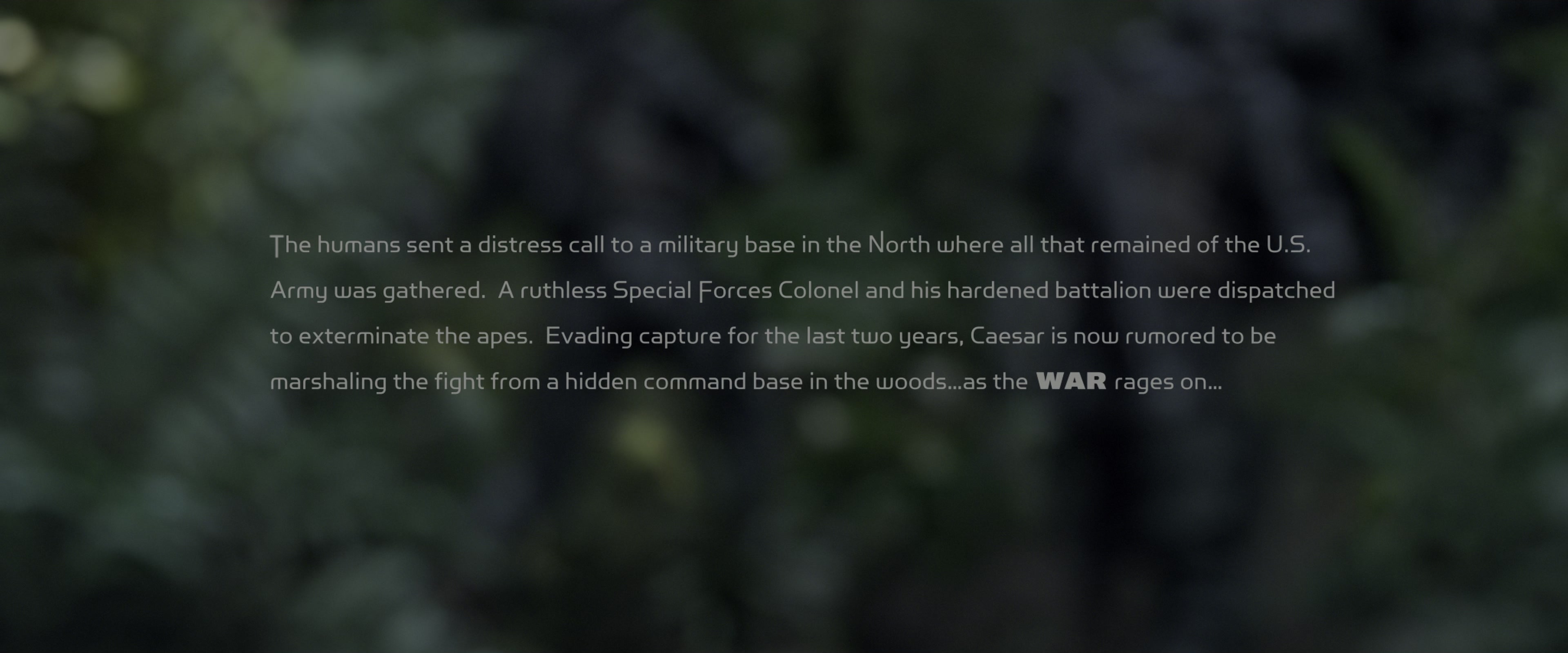 War for the Planet of the Apes (2017), wide, 2.40:1 — film still