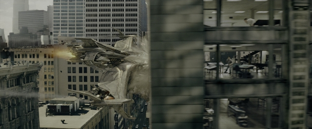 Wide shot frame from Transformers — skyscraper, window