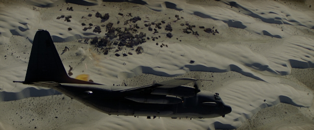 Wide shot frame from Transformers — snow, airplane