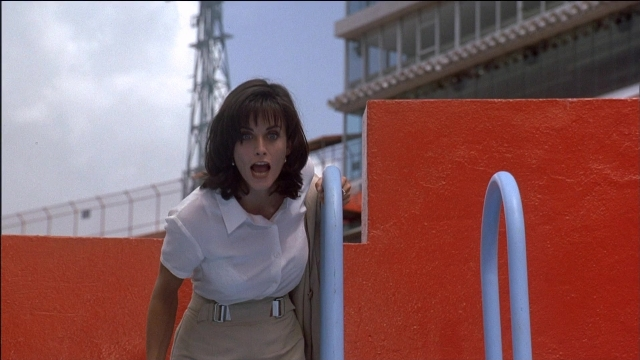 Wide shot frame from Ace Ventura: Pet Detective — standing, face, hair