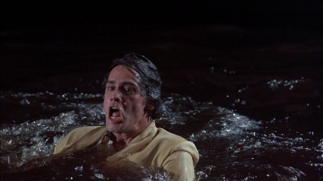 Medium shot frame from Ace Ventura: Pet Detective — shirt, water, face