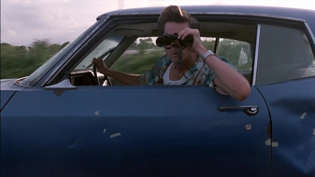 Frame from Ace Ventura: Pet Detective — sitting, door, car