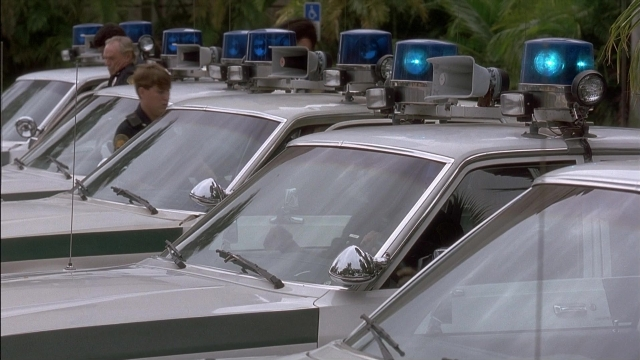 Wide shot frame from Ace Ventura: Pet Detective — standing, car, person