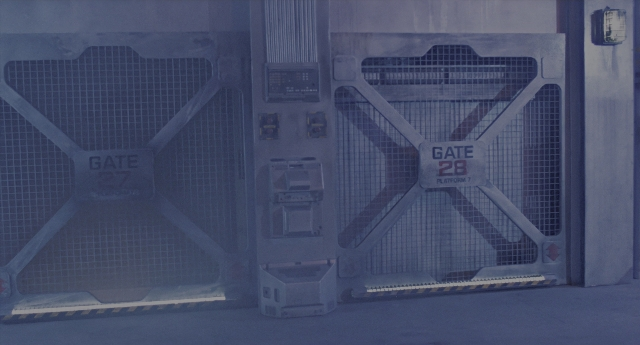 Wide shot frame from Aliens — door