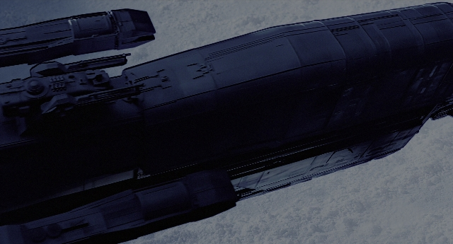 Wide shot frame from Aliens — boat, train