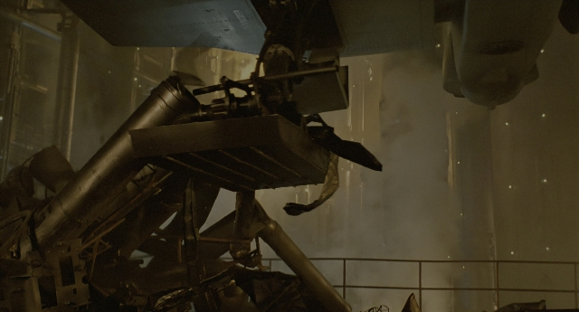 Wide shot frame from Aliens — car, smoke, airplane