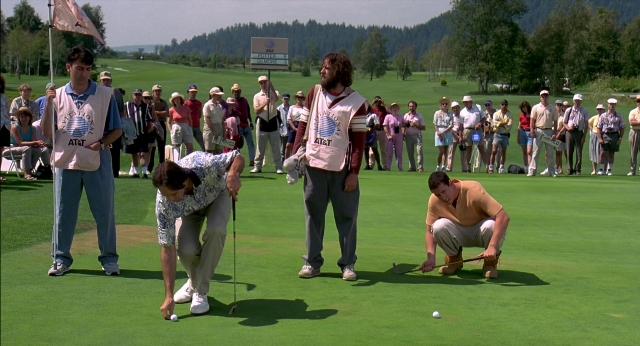 Wide shot frame from Happy Gilmore — standing, shirt, person