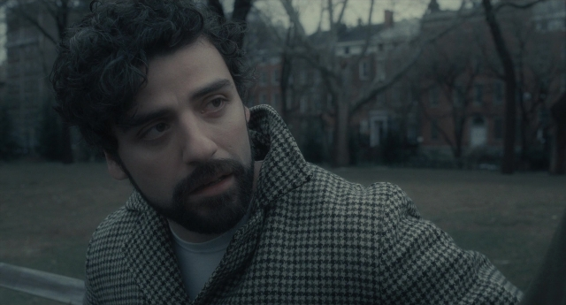 Wide shot frame from Inside Llewyn Davis — coat, shirt, beard