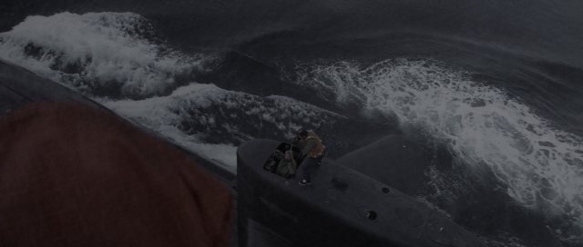 Wide shot frame from The Hunt for Red October — sitting, water, boat