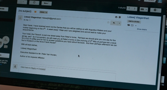 Frame from The Fault in Our Stars — book, computer monitor