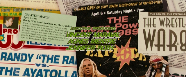 Wide shot frame from The Wrestler — night, face, poster