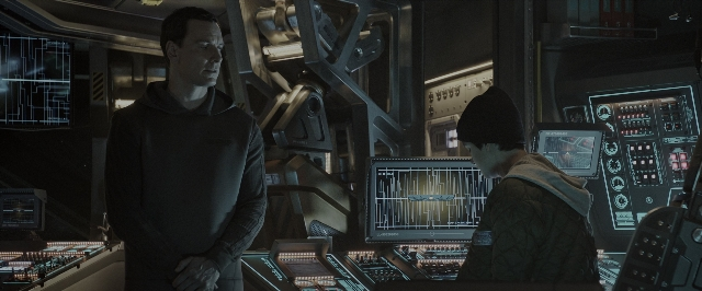Wide shot frame from Alien: Covenant — standing, room, face