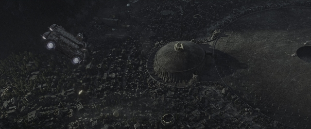 Wide shot frame from Alien: Covenant — car, night, running