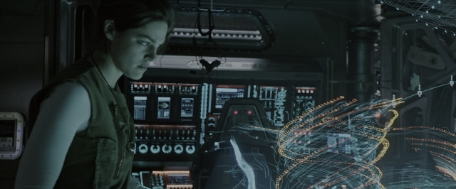 Wide shot frame from Alien: Covenant — standing, room, face