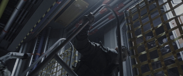 Wide shot frame from Alien: Covenant — room, person, window