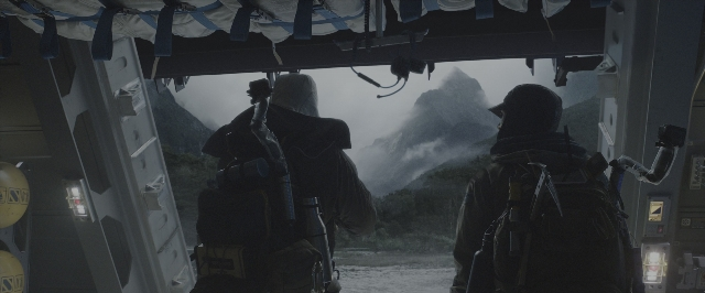 Wide shot frame from Alien: Covenant — standing, car, person