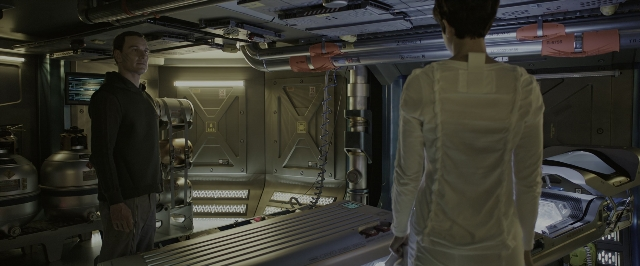 Wide shot frame from Alien: Covenant — standing, room, face