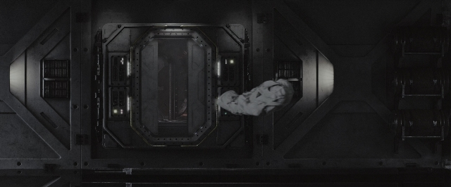 Wide shot frame from Alien: Covenant — room, door, hand