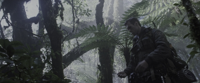 Wide shot frame from Alien: Covenant — walking, forest, person