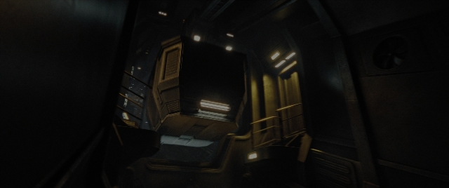 Wide shot frame from Alien: Romulus — room, window, building