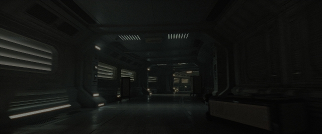 Wide shot frame from Alien: Romulus — person, building