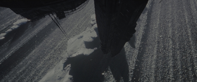 Wide shot frame from Alien: Romulus — car, water, boat