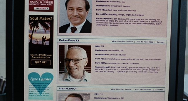 Wide shot frame from Burn After Reading — suit, tie, face