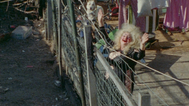 Wide shot frame from Female Trouble — standing, dog, hair