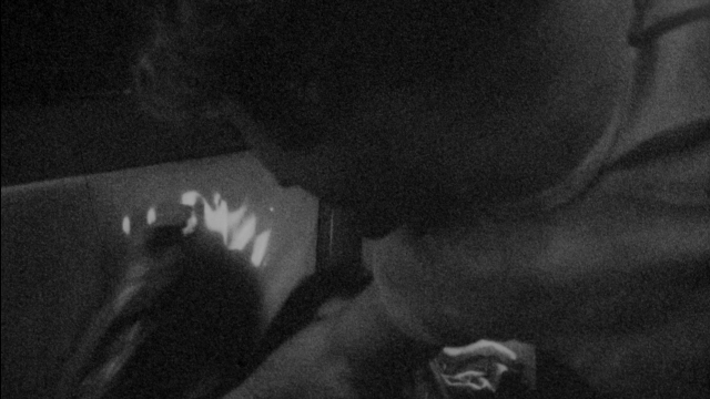 Wide shot frame from Je tu il elle — room, face, bird
