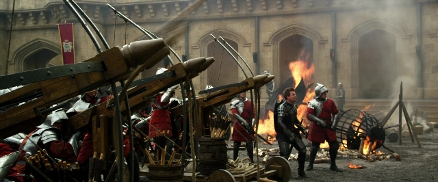 Wide shot frame from Jack the Giant Slayer — standing, suit, night