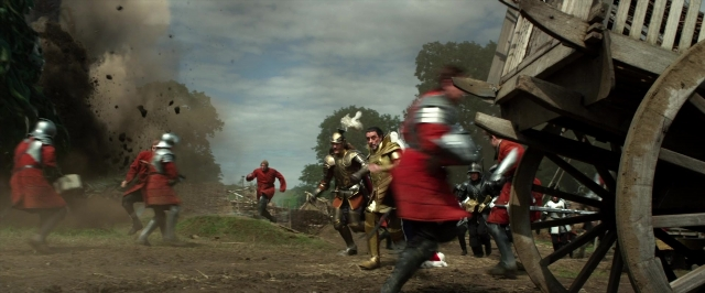 Wide shot frame from Jack the Giant Slayer — standing, street, horse