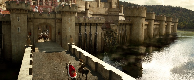 Wide shot frame from Jack the Giant Slayer — walking, coat, water