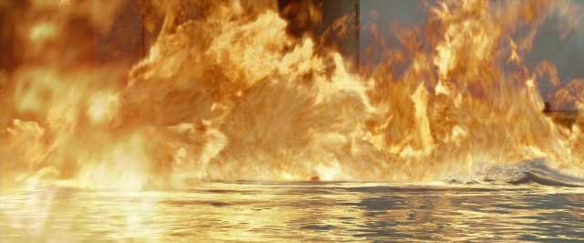 Wide shot frame from Jack the Giant Slayer — fire, water, fountain
