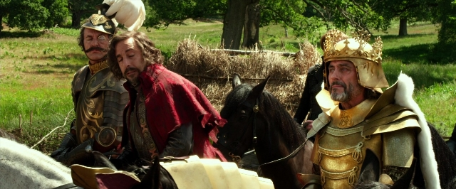 Frame from Jack the Giant Slayer — beard, horse, train