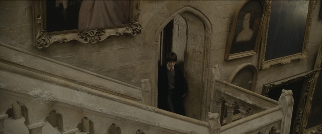 Wide shot frame from Harry Potter and the Sorcerer's Stone — standing, room, mirror