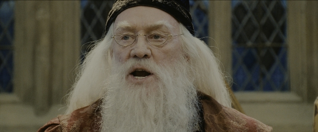 Medium shot frame from Harry Potter and the Sorcerer's Stone — room, hat, beard