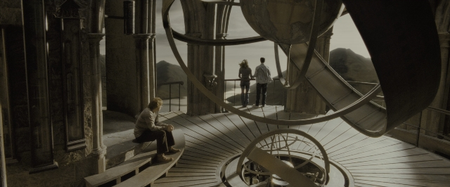 Wide shot frame from Harry Potter and the Half-Blood Prince — sitting, standing, bird