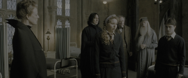 Wide shot frame from Harry Potter and the Half-Blood Prince — standing, room, bed