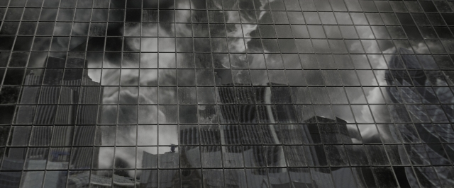 Wide shot frame from Harry Potter and the Half-Blood Prince — mirror, glass, skyscraper