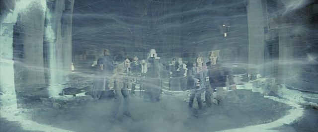 Wide shot frame from Harry Potter and the Deathly Hallows - Part 2 — standing, room, smoke